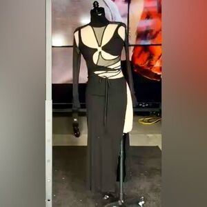 NWT DARKER WAVS Fader Mesh Ribbed Maxi Dress - Black by Dolls Kill Med